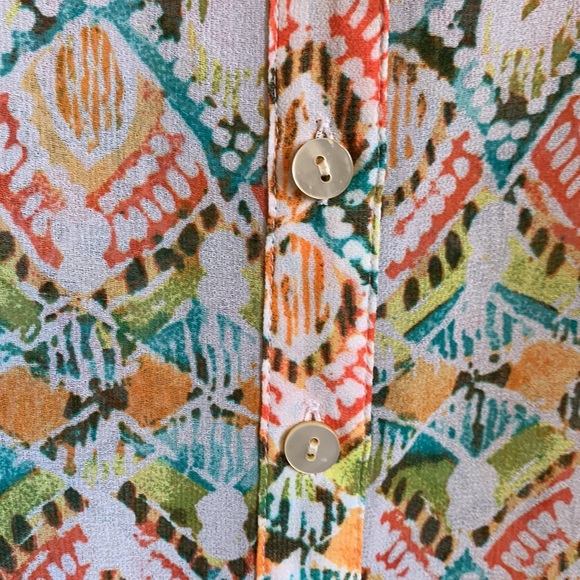 J. Jill sheer button-down sleeveless blouse with sweet print slinky and cool! M - Picture 3 of 8